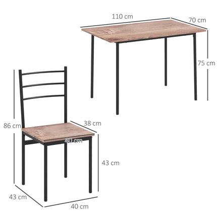 5 Piece Dining Table and 4 Chairs Set Space Saving Compact Kitchen - Brown & Black