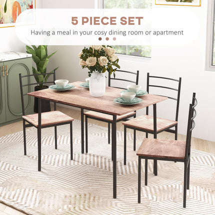 5 Piece Dining Table and 4 Chairs Set Space Saving Compact Kitchen - Brown & Black