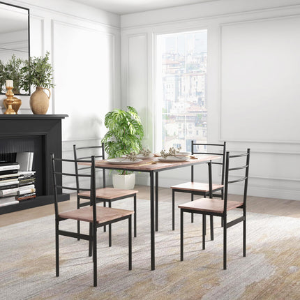 5 Piece Dining Table and 4 Chairs Set Space Saving Compact Kitchen - Brown & Black
