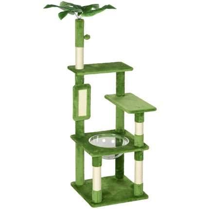 142cm Cat Tree Tower with Scratching Post, Hammock & Toy Ball - Green