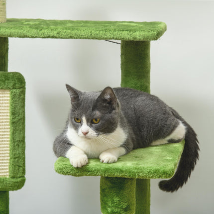 142cm Cat Tree Tower with Scratching Post, Hammock & Toy Ball - Green