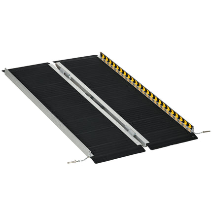 Folding Aluminium Wheelchair Threshold Ramp 122 x 73cm 272kg Capacity with Non-Skid Surface & Transition Plates - Black