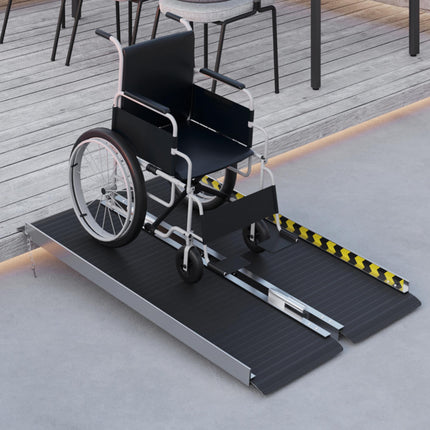 Folding Aluminium Wheelchair Threshold Ramp 122 x 73cm 272kg Capacity with Non-Skid Surface & Transition Plates - Black