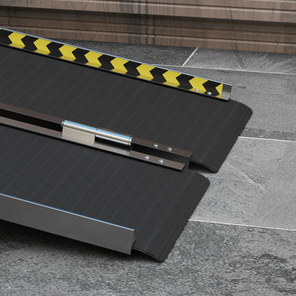 Folding Aluminium Wheelchair Threshold Ramp 122 x 73cm 272kg Capacity with Non-Skid Surface & Transition Plates - Black