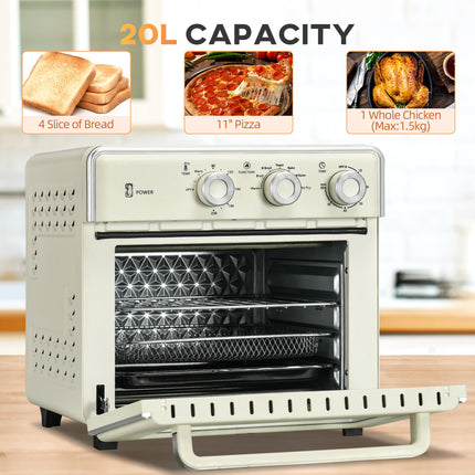 7-in-1 20L Convection Toaster Oven with Air Fryer - Cream White