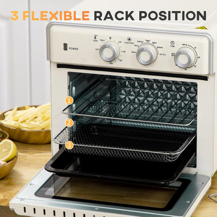 7-in-1 20L Convection Toaster Oven with Air Fryer - Cream White