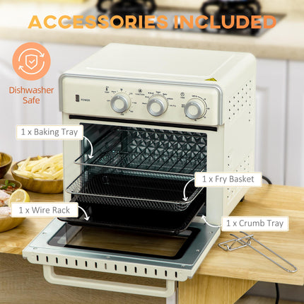 7-in-1 20L Convection Toaster Oven with Air Fryer - Cream White