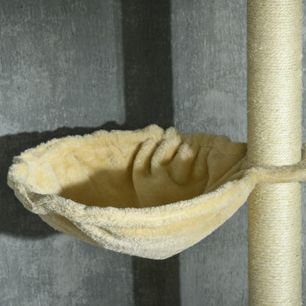 6-Tier Floor to Ceiling Cat Tree Climbing Tower with Scratching Posts and Platforms - Beige