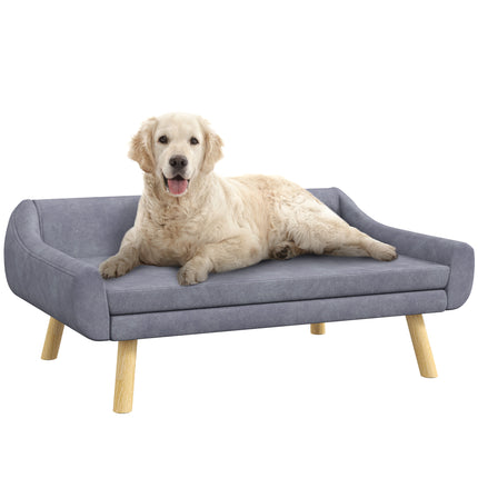 Dog Couch with Soft Cushion and Wooden Frame for Medium and Large Dogs - Grey