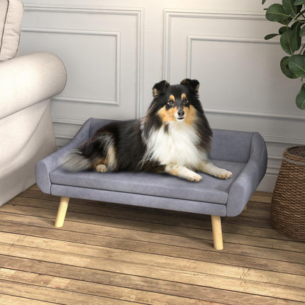 Dog Couch with Soft Cushion and Wooden Frame for Medium and Large Dogs - Grey