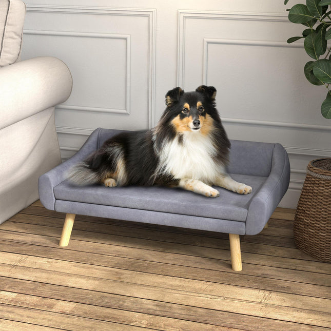 Dog Couch with Soft Cushion and Wooden Frame for Medium and Large Dogs - Grey