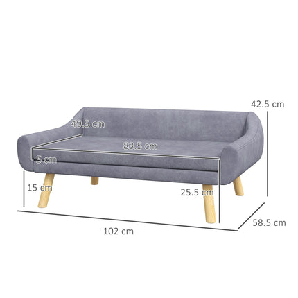 Dog Couch with Soft Cushion and Wooden Frame for Medium and Large Dogs - Grey