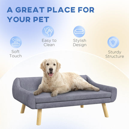 Dog Couch with Soft Cushion and Wooden Frame for Medium and Large Dogs - Grey