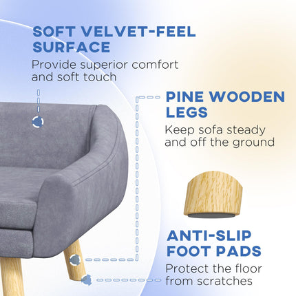 Dog Couch with Soft Cushion and Wooden Frame for Medium and Large Dogs - Grey