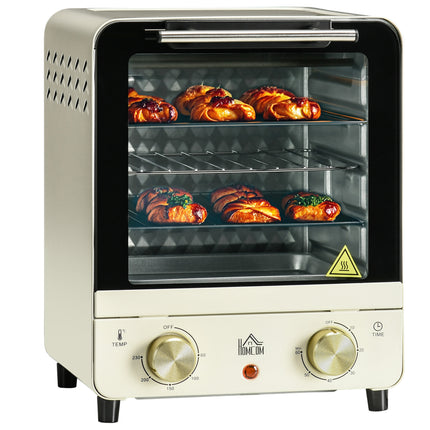 15L Convection Mini Oven with Grill, Adjustable Temperature & Timer, 1000W - Cream White