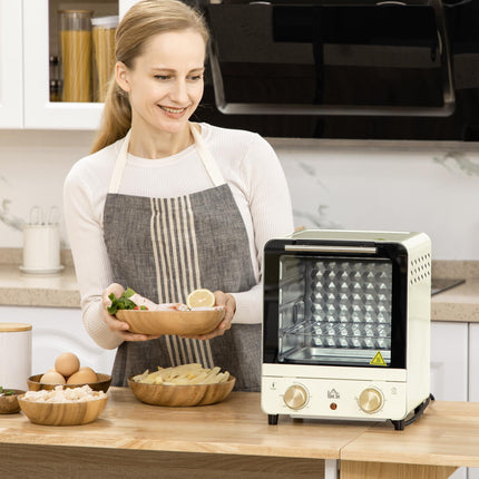 15L Convection Mini Oven with Grill, Adjustable Temperature & Timer, 1000W - Cream White