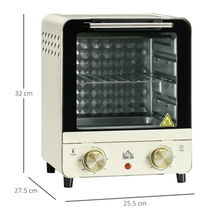 15L Convection Mini Oven with Grill, Adjustable Temperature & Timer, 1000W - Cream White