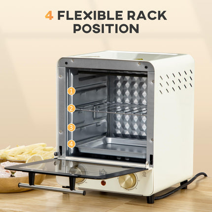 15L Convection Mini Oven with Grill, Adjustable Temperature & Timer, 1000W - Cream White