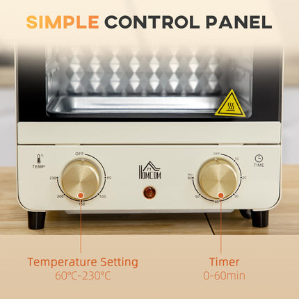 15L Convection Mini Oven with Grill, Adjustable Temperature & Timer, 1000W - Cream White
