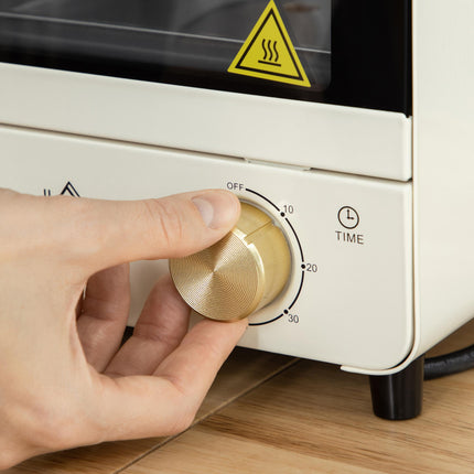 15L Convection Mini Oven with Grill, Adjustable Temperature & Timer, 1000W - Cream White