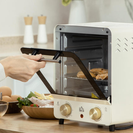 15L Convection Mini Oven with Grill, Adjustable Temperature & Timer, 1000W - Cream White