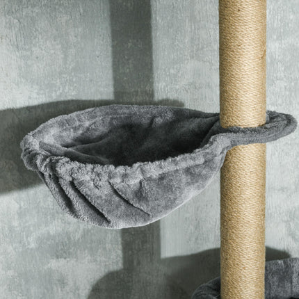 Floor to Ceiling 6-Tier Cat Tree Climbing Tower with Scratching Post & Hammock, Adjustable 230-250cm - Grey