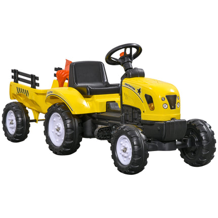 Pedal Go Kart Ride-On Tractor with Shovel & Rake, Four Wheels - Yellow and Black