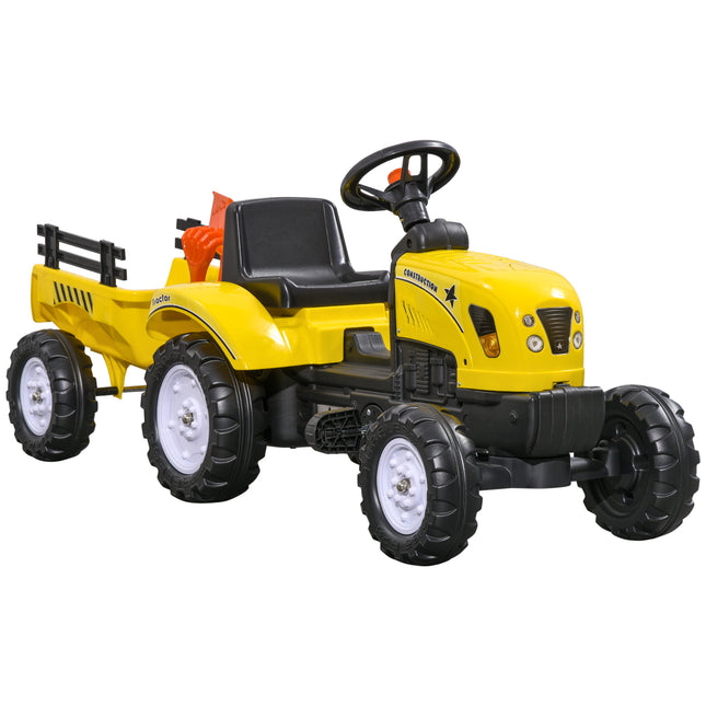 Pedal Go Kart Ride-On Tractor with Shovel & Rake, Four Wheels - Yellow and Black