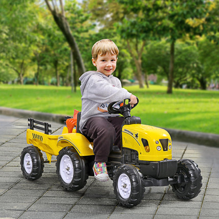 Pedal Go Kart Ride-On Tractor with Shovel & Rake, Four Wheels - Yellow and Black