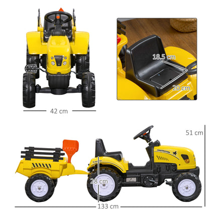 Pedal Go Kart Ride-On Tractor with Shovel & Rake, Four Wheels - Yellow and Black