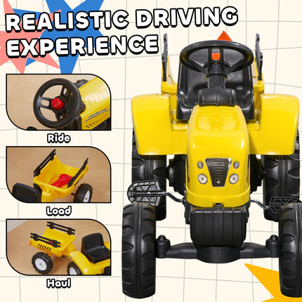 Pedal Go Kart Ride-On Tractor with Shovel & Rake, Four Wheels - Yellow and Black