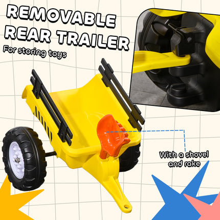 Pedal Go Kart Ride-On Tractor with Shovel & Rake, Four Wheels - Yellow and Black