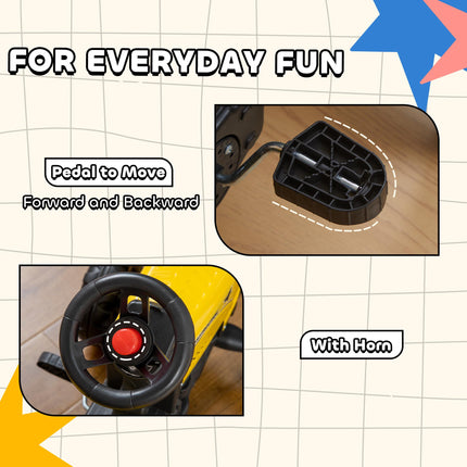 Pedal Go Kart Ride-On Tractor with Shovel & Rake, Four Wheels - Yellow and Black
