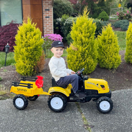 Pedal Go Kart Ride-On Tractor with Shovel & Rake, Four Wheels - Yellow and Black
