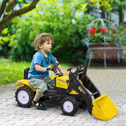 Pedal Go Kart Ride-On Excavator with Front Loader Digger for 3 Years Old - Yellow and Black
