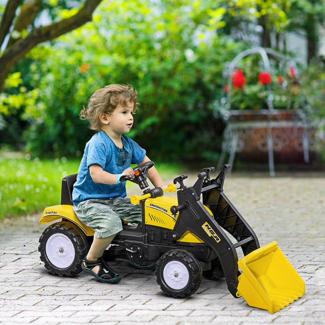 Pedal Go Kart Ride-On Excavator with Front Loader Digger for 3 Years Old - Yellow and Black