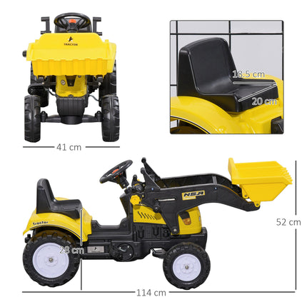 Pedal Go Kart Ride-On Excavator with Front Loader Digger for 3 Years Old - Yellow and Black