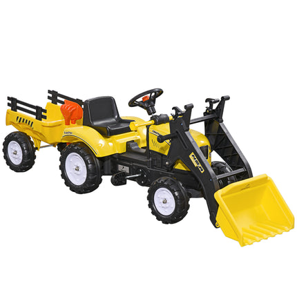 Kids Pedal Go Kart Excavator Ride-On with Trailer - Yellow