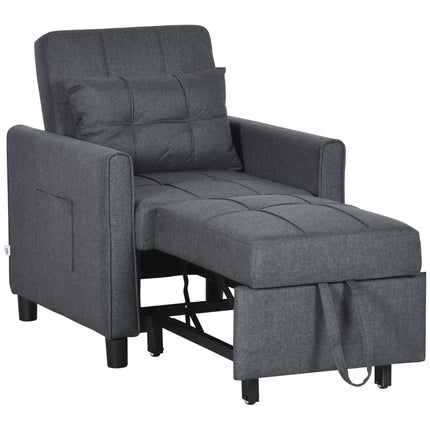 3-in-1 Folding Sofa Bed with Adjustable Backrest, Pull Out Single Sleeper, Pillow & Side Pockets - Grey