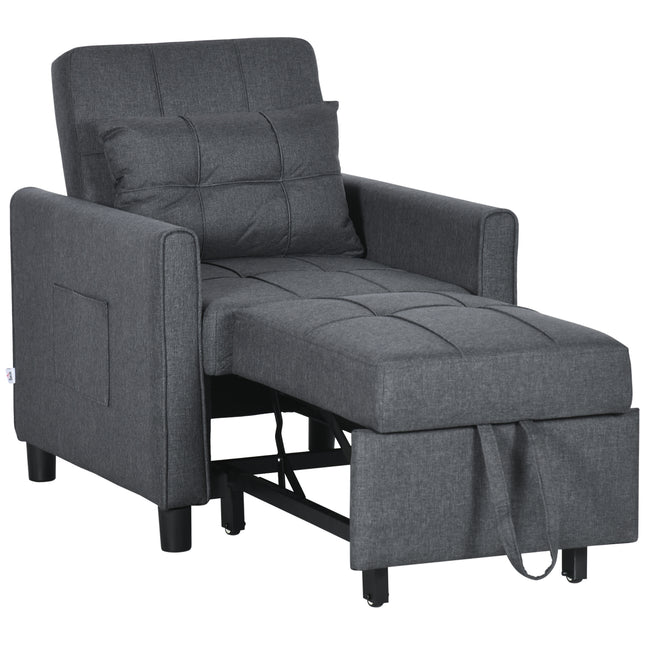 3-in-1 Folding Sofa Bed with Adjustable Backrest, Pull Out Single Sleeper, Pillow & Side Pockets - Grey