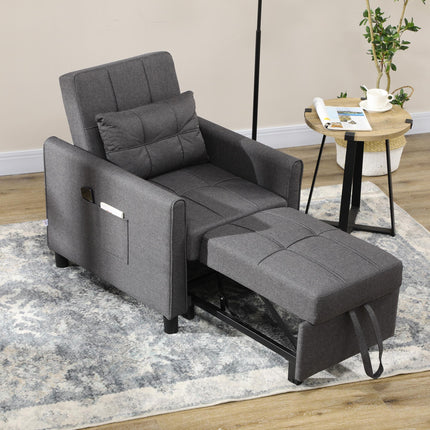 3-in-1 Folding Sofa Bed with Adjustable Backrest, Pull Out Single Sleeper, Pillow & Side Pockets - Grey