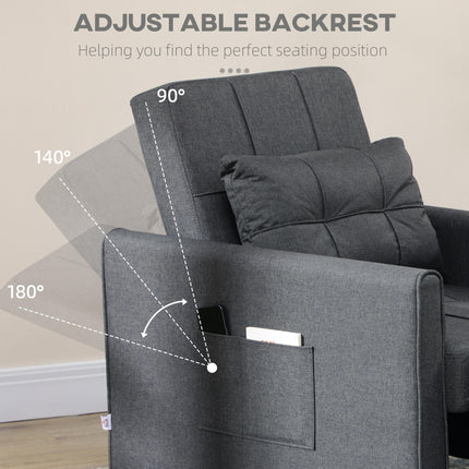 3-in-1 Folding Sofa Bed with Adjustable Backrest, Pull Out Single Sleeper, Pillow & Side Pockets - Grey