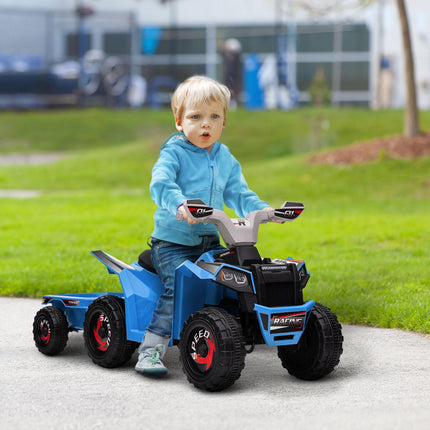 6V Toddler Quad Bike with Back Trailer and Wear-Resistant Wheels - Blue