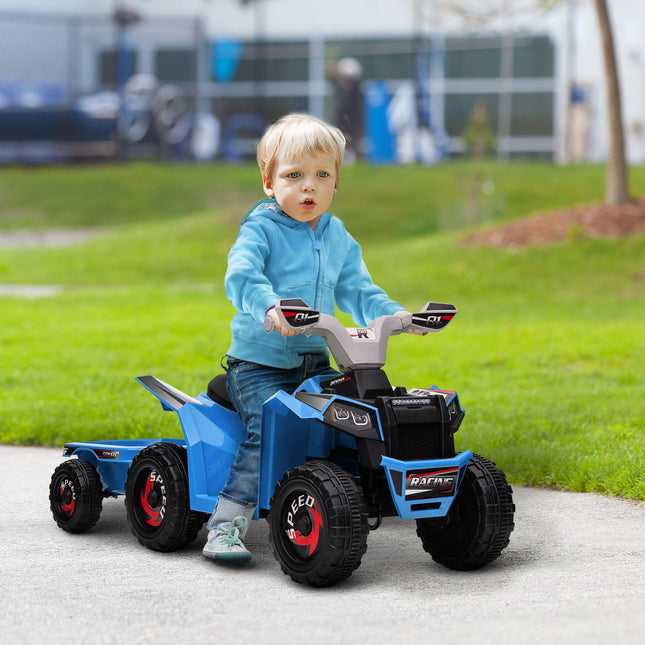 6V Toddler Quad Bike with Back Trailer and Wear-Resistant Wheels - Blue