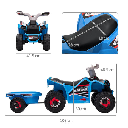6V Toddler Quad Bike with Back Trailer and Wear-Resistant Wheels - Blue