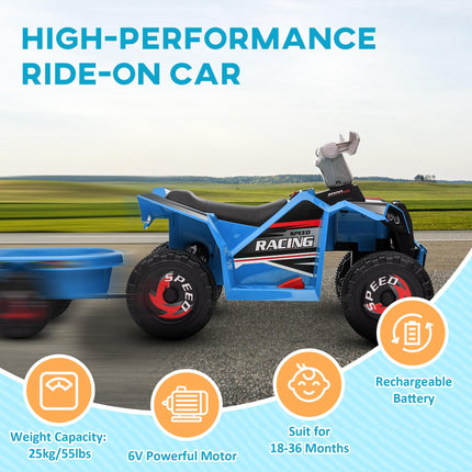 6V Toddler Quad Bike with Back Trailer and Wear-Resistant Wheels - Blue