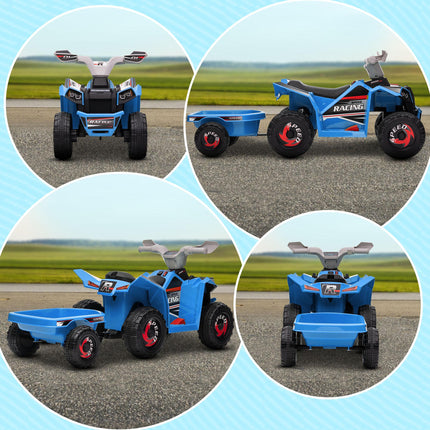 6V Toddler Quad Bike with Back Trailer and Wear-Resistant Wheels - Blue
