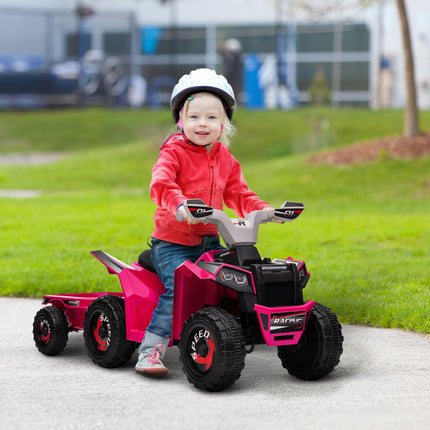 6V Electric Quad Bike with Back Trailer for Toddlers 18-36 Months - Pink