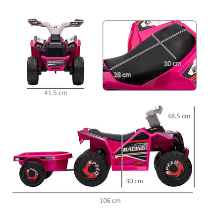 6V Electric Quad Bike with Back Trailer for Toddlers 18-36 Months - Pink