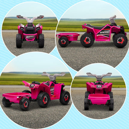 6V Electric Quad Bike with Back Trailer for Toddlers 18-36 Months - Pink